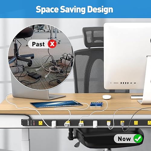 Miniatura 6 de Regleta de alimentación larga de 12 salidas con cable de alimentación de 6 pies, resistente industrial para banco de trabajo, taller de garaje,