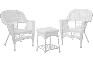 Jeco White-Wicker Chair, and End Table Set