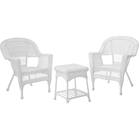 Jeco White-Wicker Chair, and End Table Set