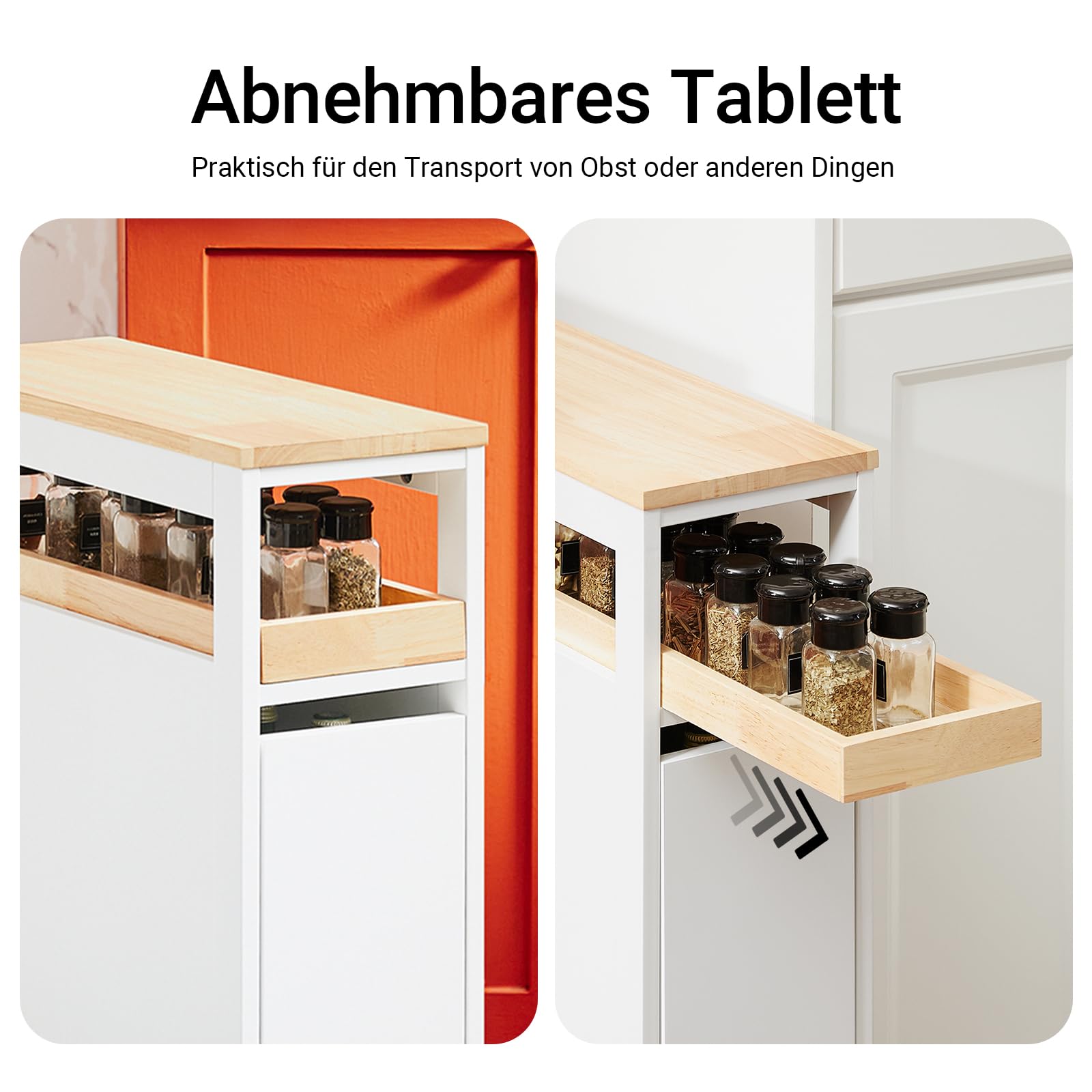 SoBuy Nischenschrank 20 cm mit Rollen – platzsparender Apothekerschrank Küche, schmaler Rollwagen und küchenregal schmal für Küche & Bad, Nischenregal für Enge Räume, 79 × 51 × 20 cm Weiß NSR11-WN