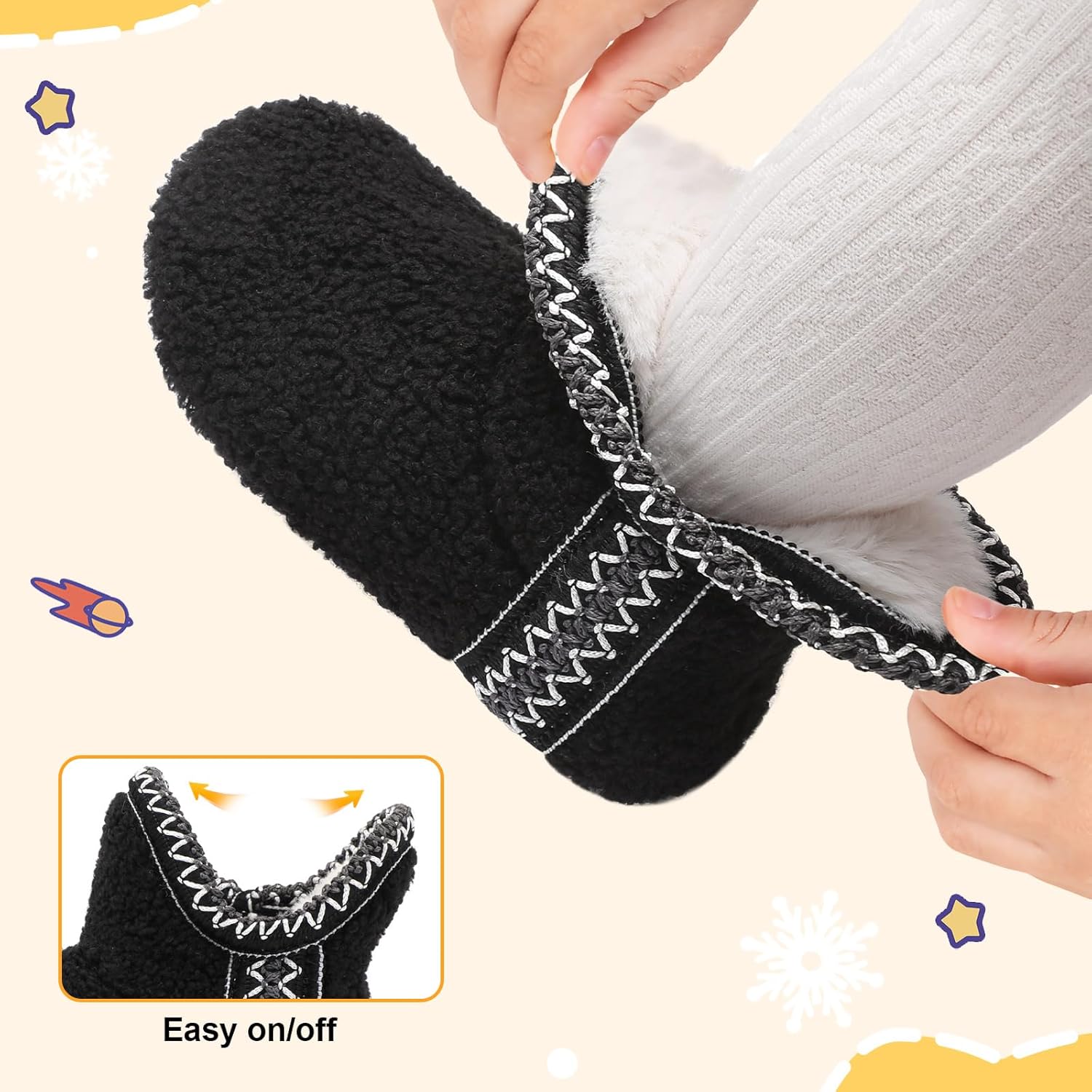 LeIsfIt Toddler Slippers Boys Girls Cozy Warm House Shoes Kids Non-slip Winter Slipper Booties Slip on Plush Lining Sock Slippers - Image 3