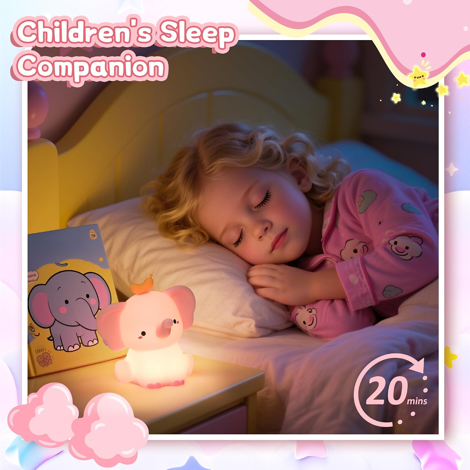 Attivolife Elephant Night Light for Kids, Cute Elephant Nursery Silicone Lamp, Rechargeable Animal Themed Room Bedside Decor Nightlight with Dimmable Timer, Gifts for Toddler Girl Teen Birthday Xmas