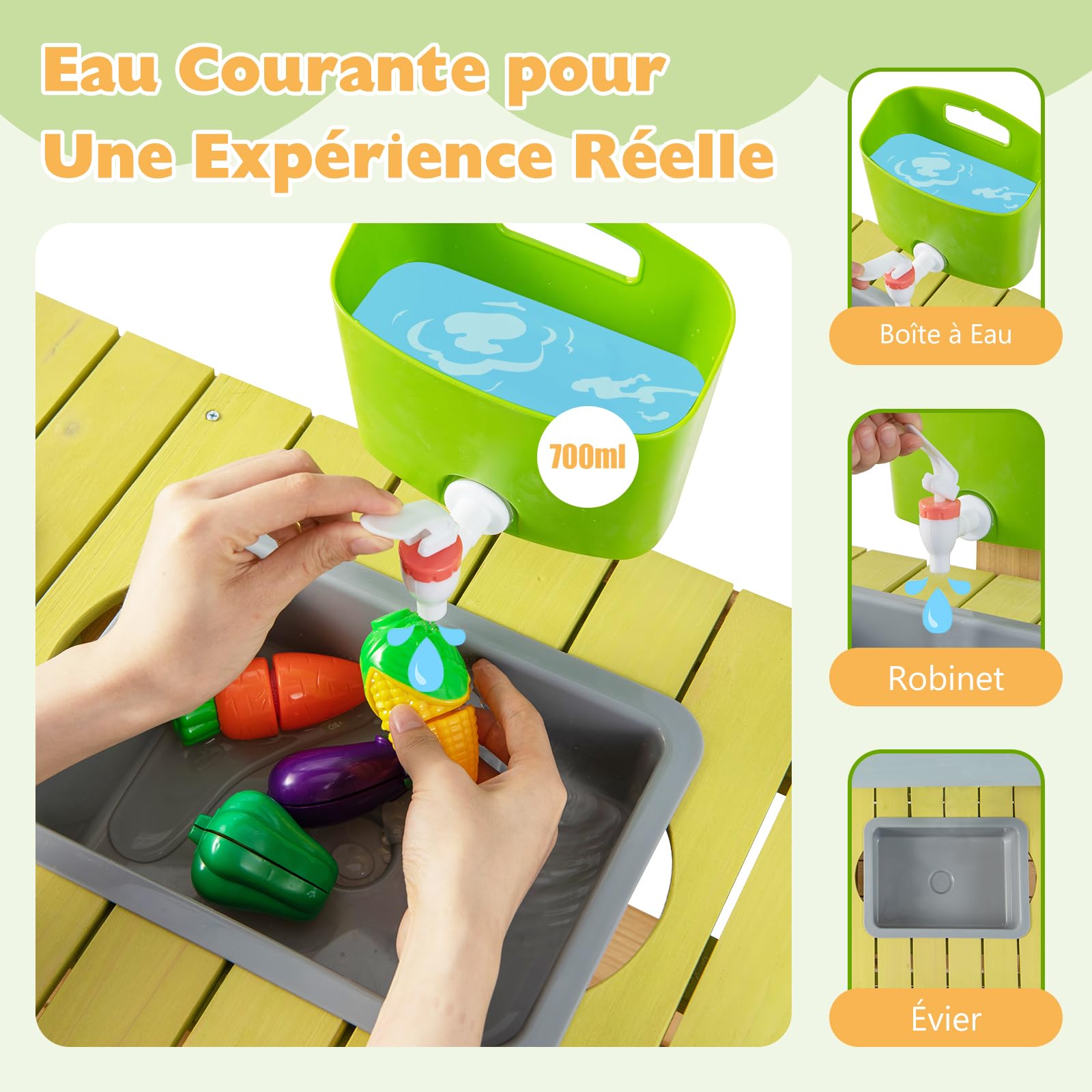 Cuisine en Bois avec Auvent Robinet Rotatif&Evier Amovible Poêles&Boutons Réalistes pour 3-7 Ans Cuisine en Bois avec Auvent Robinet Rotatif&Evier Amovible Poêles&Boutons Réalistes pour 3-7 Ans