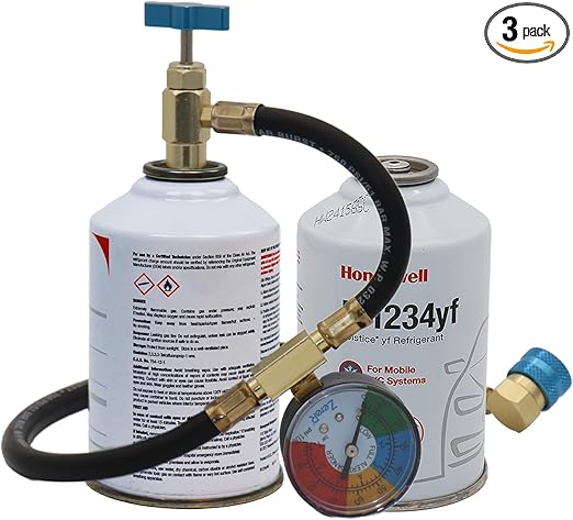 ZeroR® R1234YF Refrigerant Recharge Kit | 24" HD Can Tap Gauge | 8oz R1234YF (2 Cans)