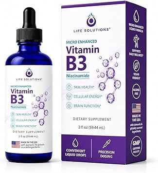 Life Solutions Vitamin B3 Niacinamide Drops 2 oz | Non-Flush B3 Supplement | Easy-to-Use Formula for Daily Wellness Support | Alcohol-Free Vegan Drops