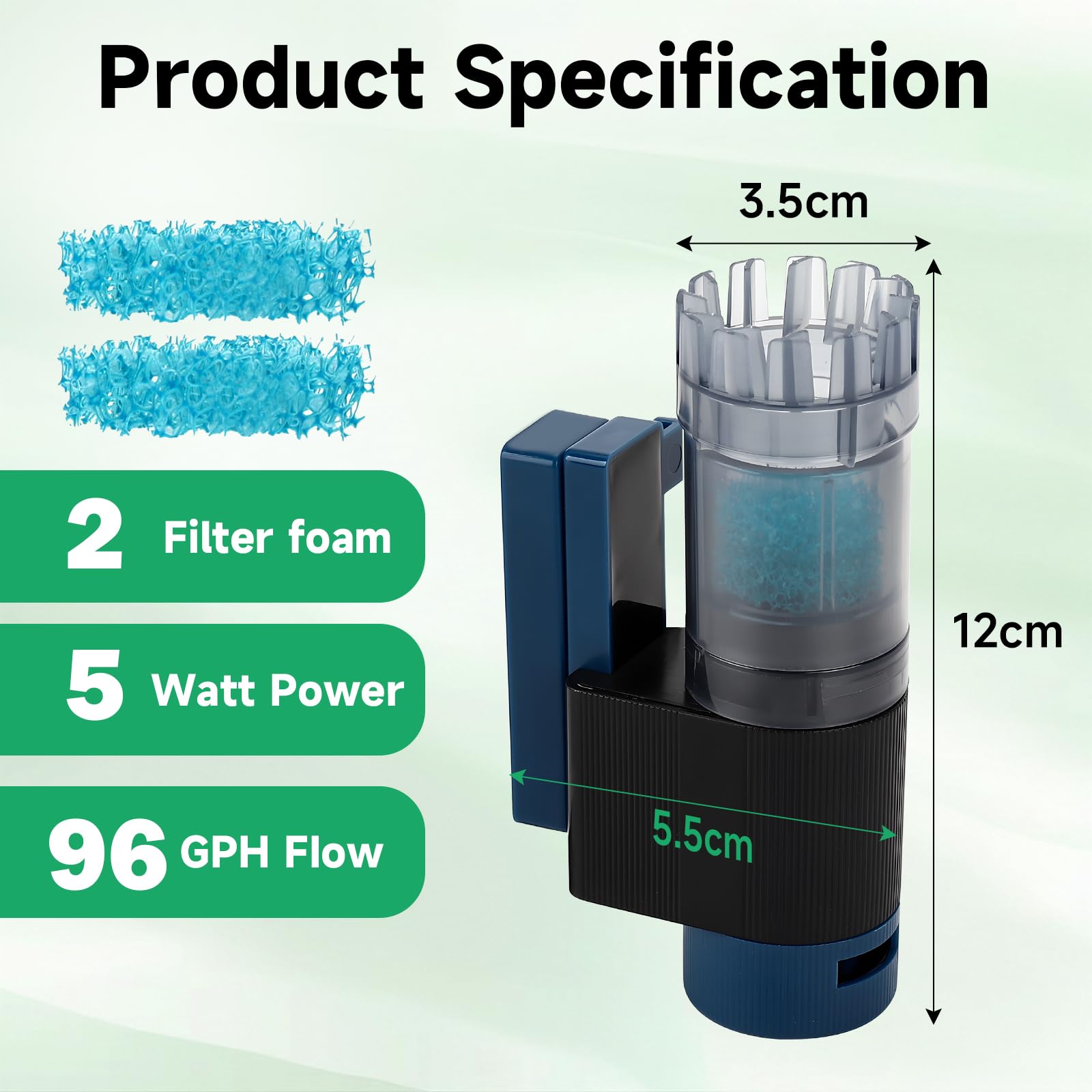 Skimmer de Surface pour Aquarium, magnétique Skimmer Aquarium avec éponge Bio, pour l'eau Douce et l'eau salée Aquarium, 5W Surface Skimmer 96GPH débit réglable