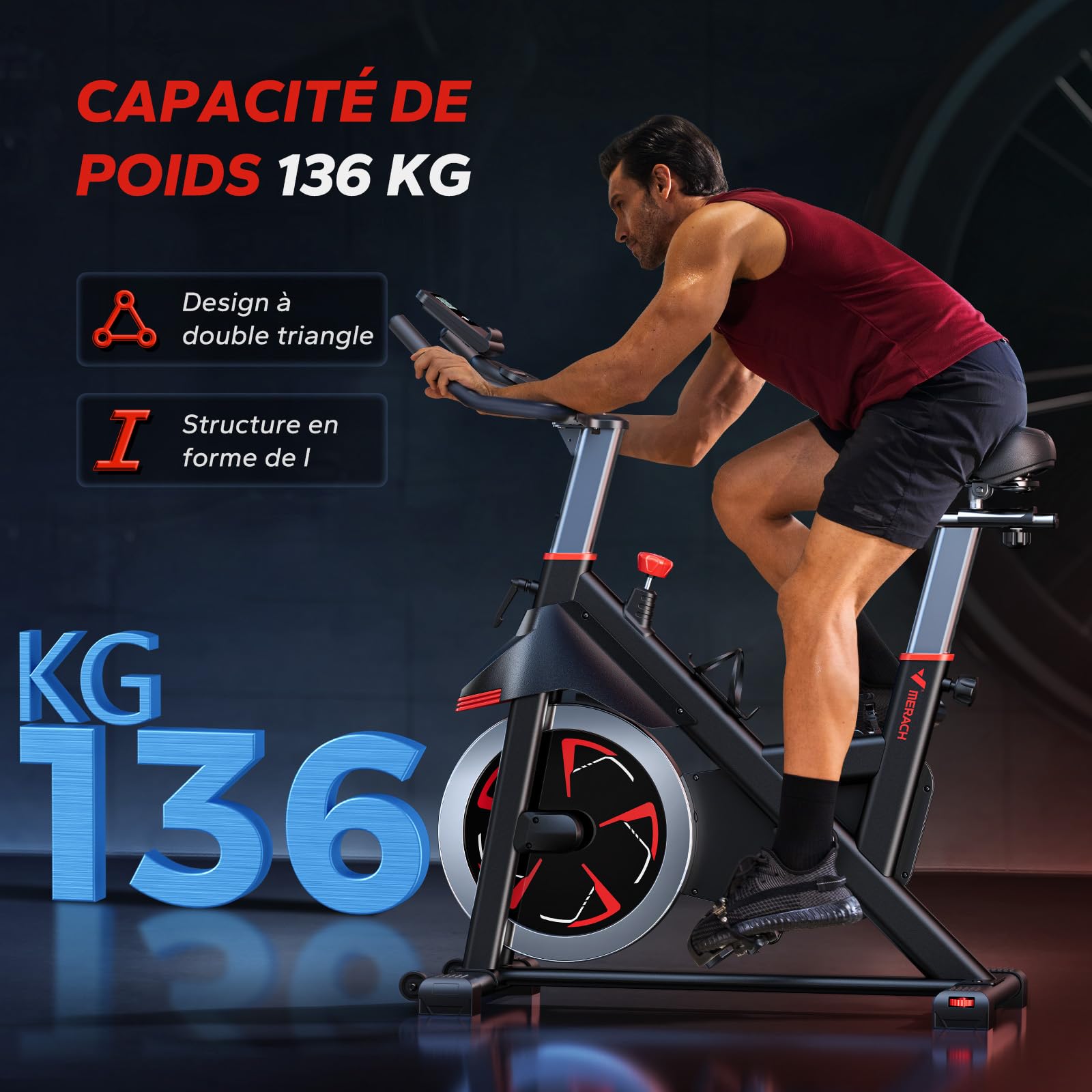 MERACH Vélo d'Appartement avec Résistance Magnétique, Vélo de Fitness d'Intérieur Silencieux avec Siège Confortable Amélioré, Écran LCD, Support Tablette, Application Exclusive, Cardio-training