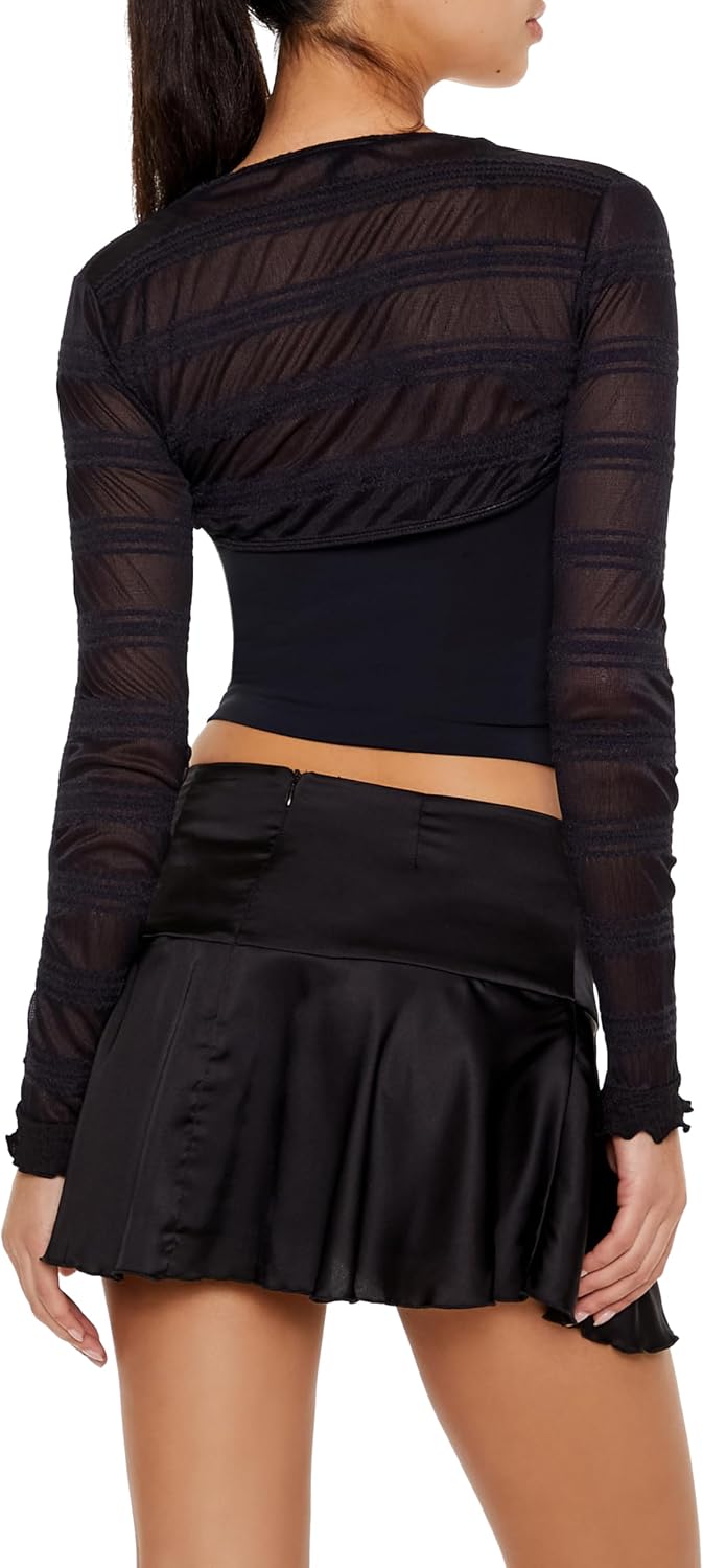 Forever 21 Women's Sheer Striped Lace Shrug Sweater