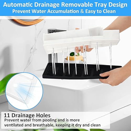 Miniatura 6 de Organizador de Encimera de Baño, Soportes de Silicona Blanca para Cepillos de Dientes para Organizador de Encimeras de Baños con 3 Piezas de Soporte