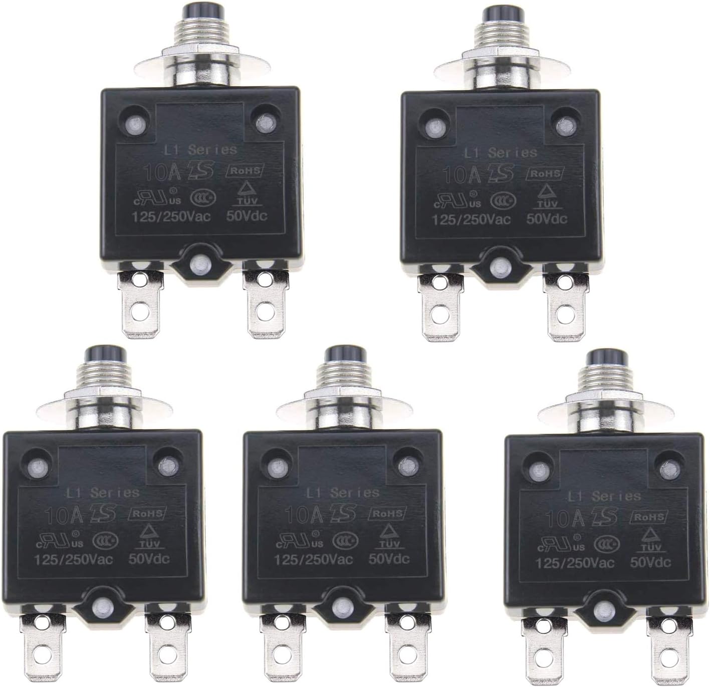 ZOOKOTO 5PCS 125-250V AC 50V DC Push Button L1 Series Manual Reset Thermal Circuit Breaker 5A 10A 15A 20A 25A 30A (15A): Automotive