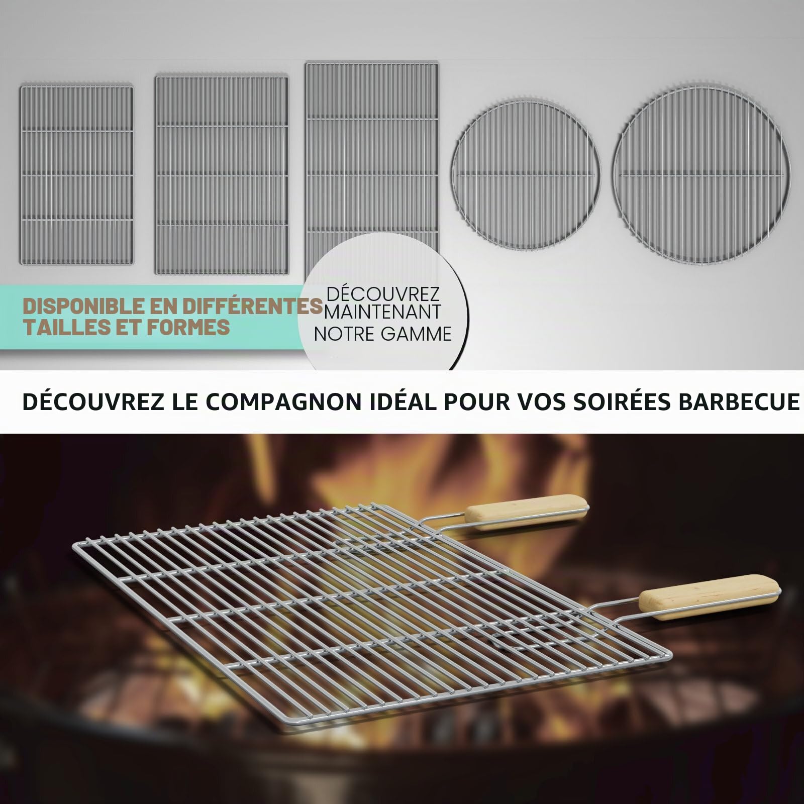 HAGO Grille de barbecue rectangulaire en acier inoxydable - 54 x 34 cm - Grille de rechange - Universelle - Avec poignées - En acier inoxydable - Massif - Barbecue à gaz - Barbecue au charbon
