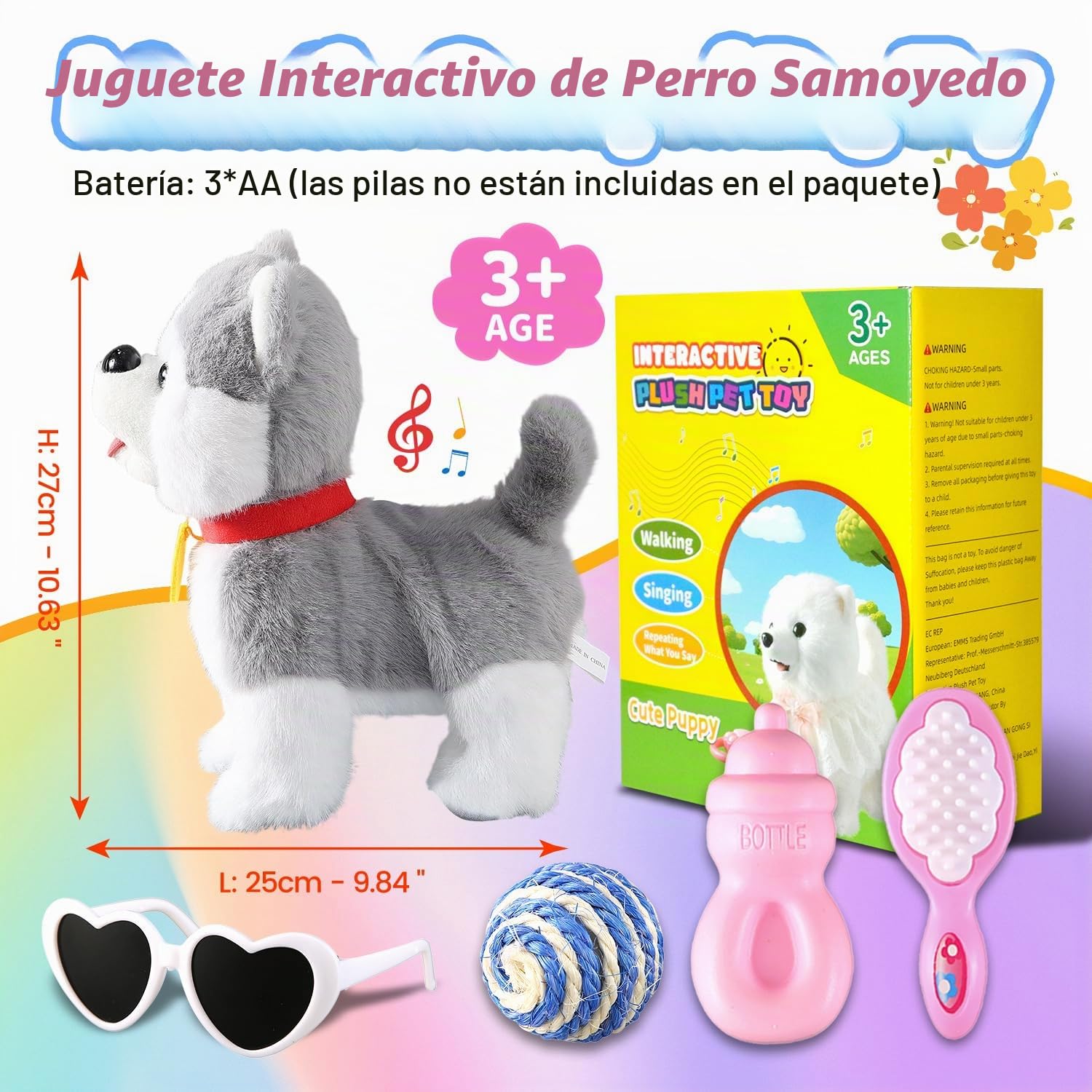 Caminar, ladrido, canto, cachorro husky, repite lo que dices, más realista, lamiendo, cola que mueve la lengua, perro mecánico con contacto electrónico o voz