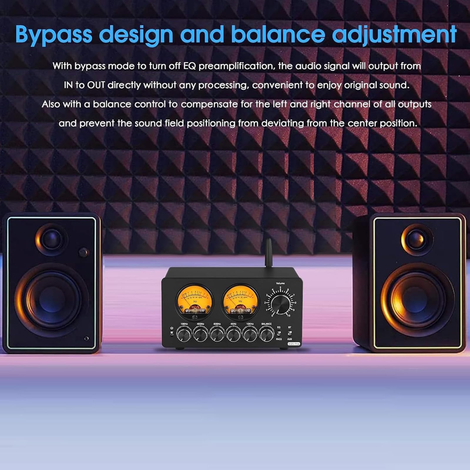 Égaliseur Audio 5 Bandes, Préamplificateur Stéréo Bluetooth, avec Affichage VU Meter Et Contrôle De Balance des Canaux, RCA 3,5 Mm AUX, pour Chaîne Stéréo Domestique