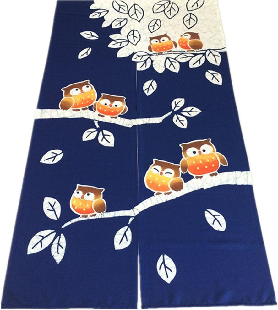LIGICKY Japanese Noren Doorway Curtain Tapestry for Home Decorations Navy Blue 33.5โโ x 59โโ (Owls on Trees)