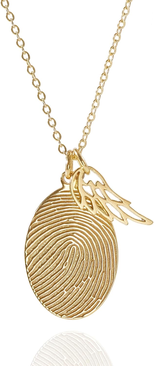 Fingerprint Necklace With Angel Wing Charm, Fingerprint Jewelry, Jewelry Gifts for Mom, Sympathy Gift, In Memory Of Mom Necklace
