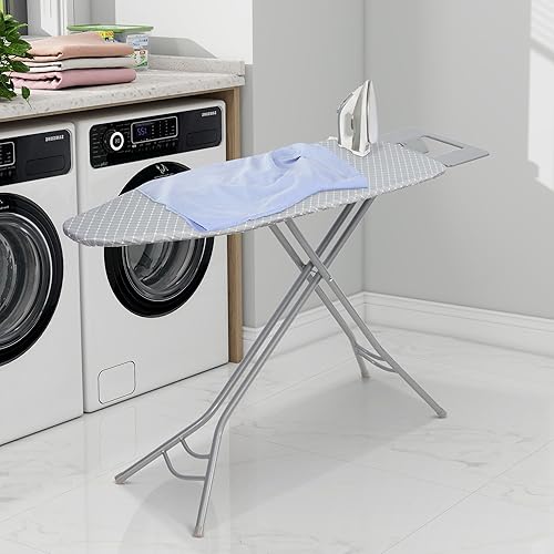 Miniatura 14 de Tabla de planchar de 48 x 18 pulgadas con soporte para hierro, altura ajustable de 27 a 37 pulgadas, tabla de hierro plegable de tamaño completo que