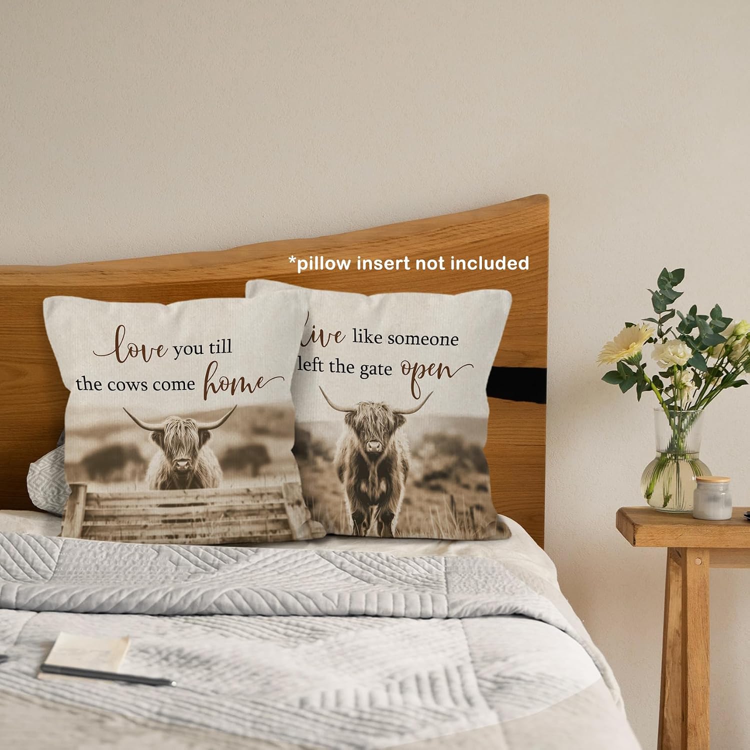 Highland Cow Farmhouse Gifts Throw Pillow Covers 18x18 Set of 2, Rustic Hyland Highland Cow Decor Pillow Cases for Bedroom Living Room, Farmhouse Decorative Pillowcases for Couch Bed Sofa image 5