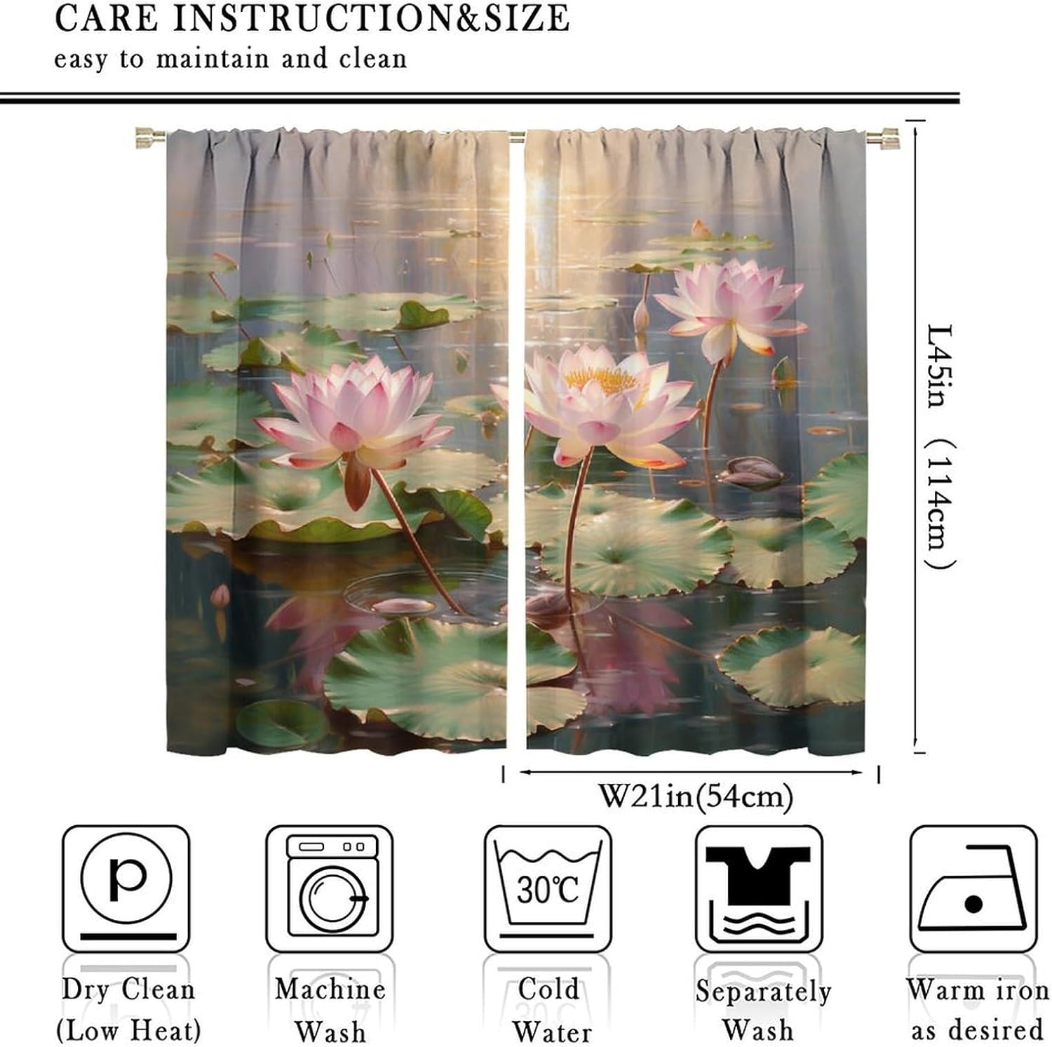 Lake Pink Lotus Decorative Curtain, Clear Lake Reflection Lotus Natural Aesthetic Landscape Art Curtain, Girl Room Living Room Kitchen Blackout Curtain 2 Pieces 42x45in, Style-4