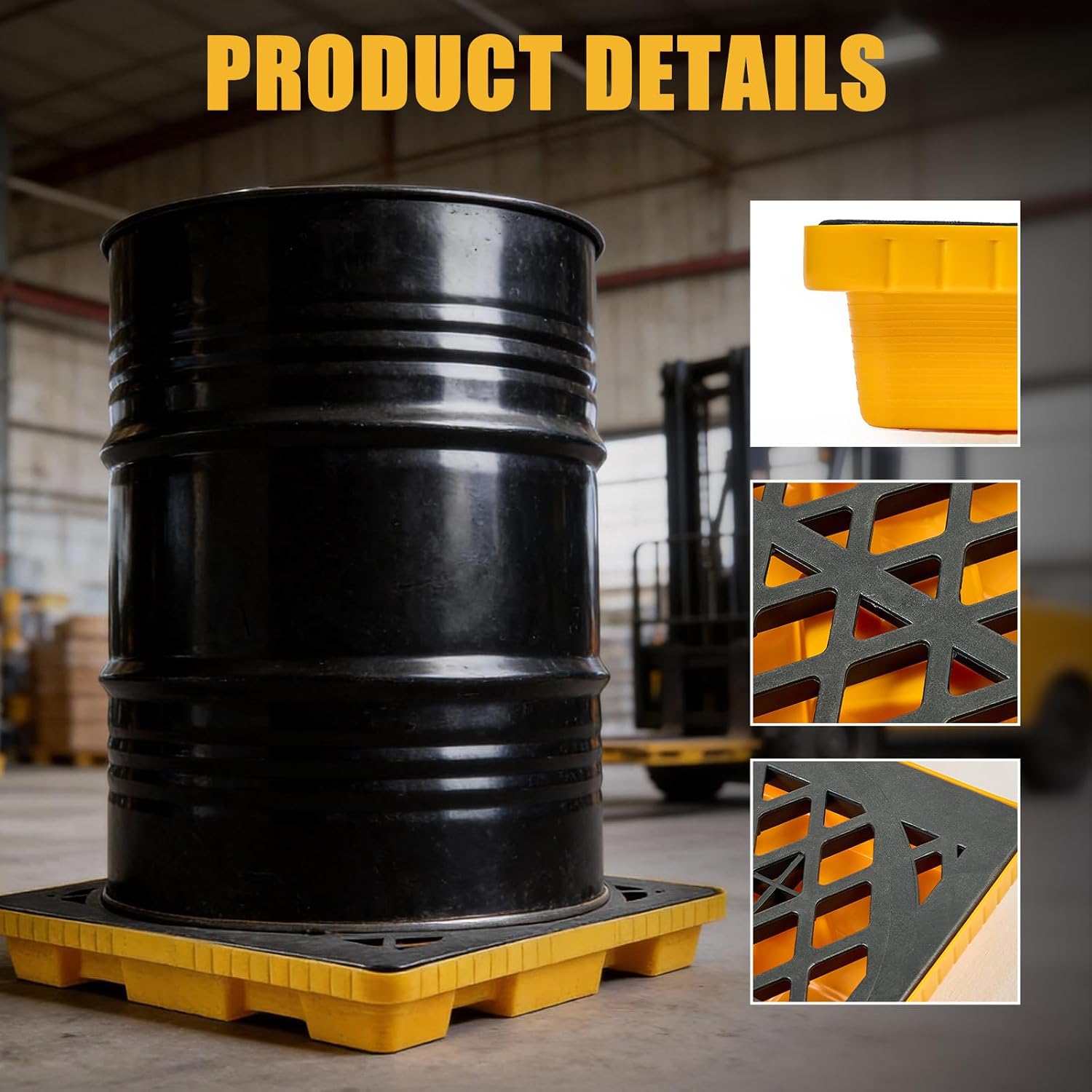 ATOLS Spill Containment Platform,24"W x 24"D x 4"H, 6 Gal Sump, Heavy-Duty Plastic Pallet, 1 Drum Capacity for 55 Gallon Drum, Garage & Industrial Storage