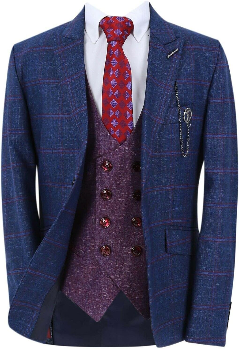 SIRRI Boy’s Windowpane Check Slim Fit Suit 3 Piece Set Special Occasion Birthday Wedding Dinner Prom Party