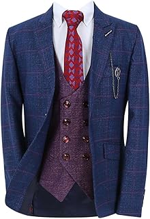 Boy’s Windowpane Check Slim Fit Suit 3 Piece Set Special Occasion Birthday Wedding Dinner Prom Party