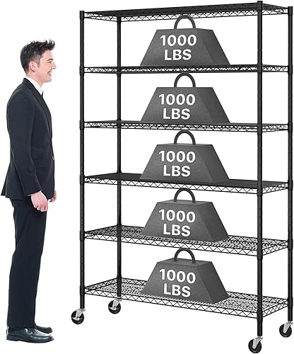 Dkeli Estantería comercial resistente de 6 niveles, estante de alambre de acero con ruedas de capacidad de 6000 libras, estante de almacenamiento