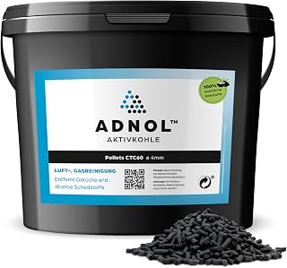 Aktivkohle Pellets 5 Liter aus Kokosnussschalen für Luftreinigung sowie Gasreinigung z.B. für Dunstabzugshauben, CTC60, Durchmesser 4mm, Energieklasse A, als Carbon Filter verwendbar