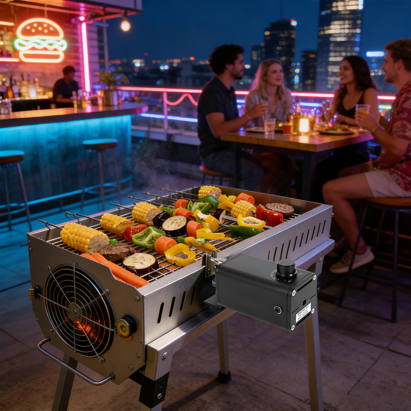 Motore per barbecue, 12 V, spiedino, motore a ingranaggio con cavo batteria per auto, girarrosto rotante per pasti comuni, hotel e campeggio