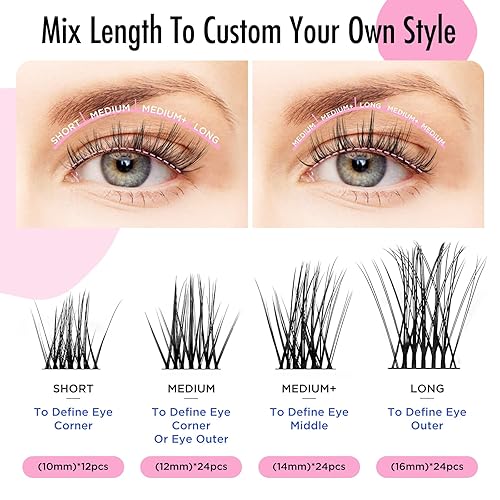 Miniatura 6 de Bepholan - Extensiones de pestañas en racimo para bricolaje, pestañas en racimo C, pestañas individuales, banda negra, C05B-84B