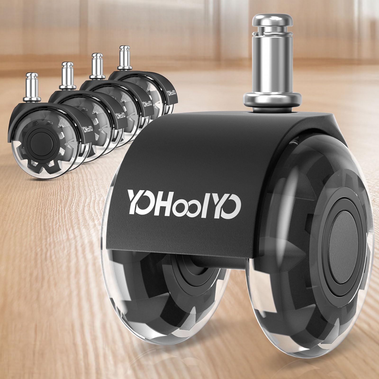 YOHOOLYO 5 Sztuk Kółek Biurowych 11x22 mm - Cicha Jazda 360°, Wytrzymałość 60 kg na Koło, Uniwersalne do Twardych Podłóg, Szybki Montaż bez Narzędzi, Bez Ryzyka Zarysowań
