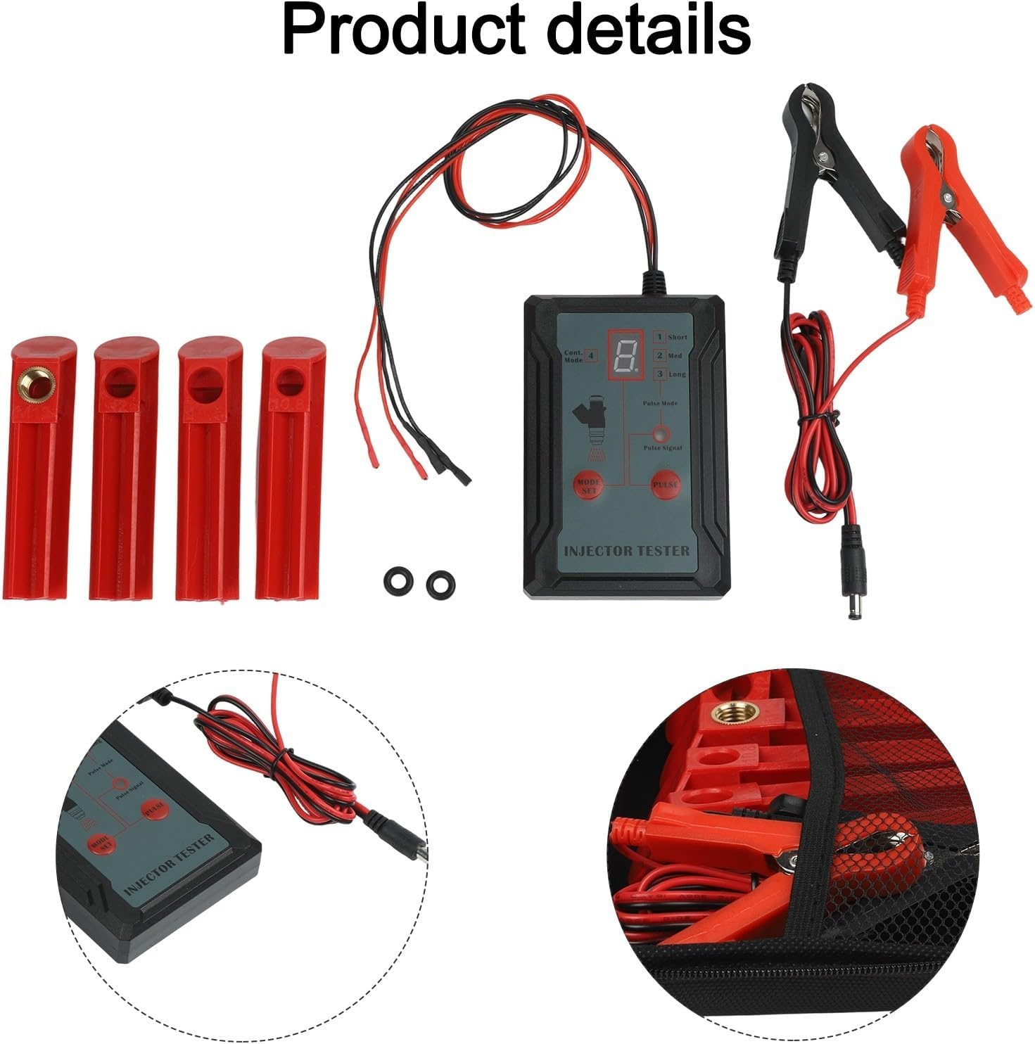 Fuel Injector Tester Cleaner Tool Kit, 4 Size Cleaning Adapters 8 Pulse Modes Injector Tester 12V/5V Output Drive, 40-inch Power Cable Fuel Injector Cleaner Tools