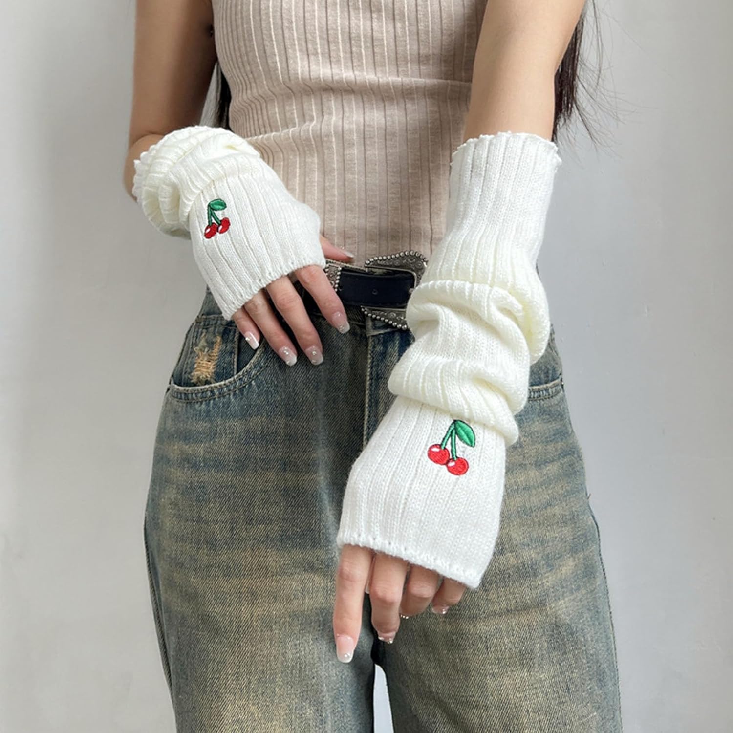 2 Pairs Y2K Arm Warmers, Cute Knit Fingerless Gloves, Winter Harajuku Arm Sleeves, Kawaii Half Finger Accesspties