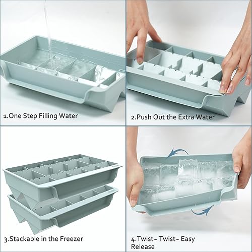 Miniatura 2 de Bandeja grande para cubitos de hielo, molde de hielo para whisky de 2 pulgadas con contenedor y pinzas, molde cuadrado para cubitos de hielo, 10