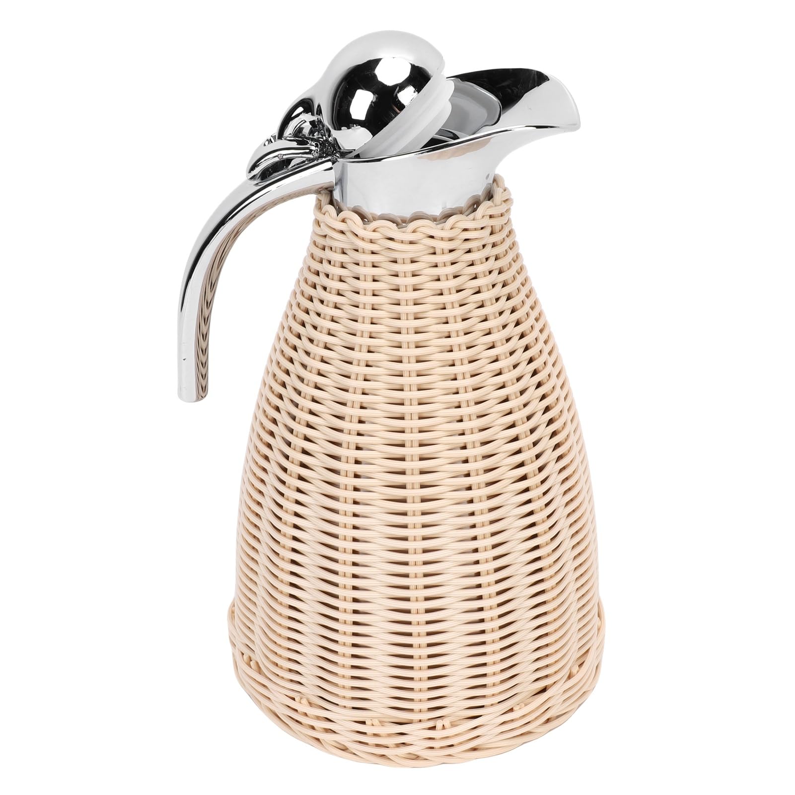 Ausla Carafe à café Thermique en Acier Inoxydable, Corps en Rotin tissé à la Main, Pichet Isotherme de 1,5 L pour Boissons Chaudes et Froides (Beige)