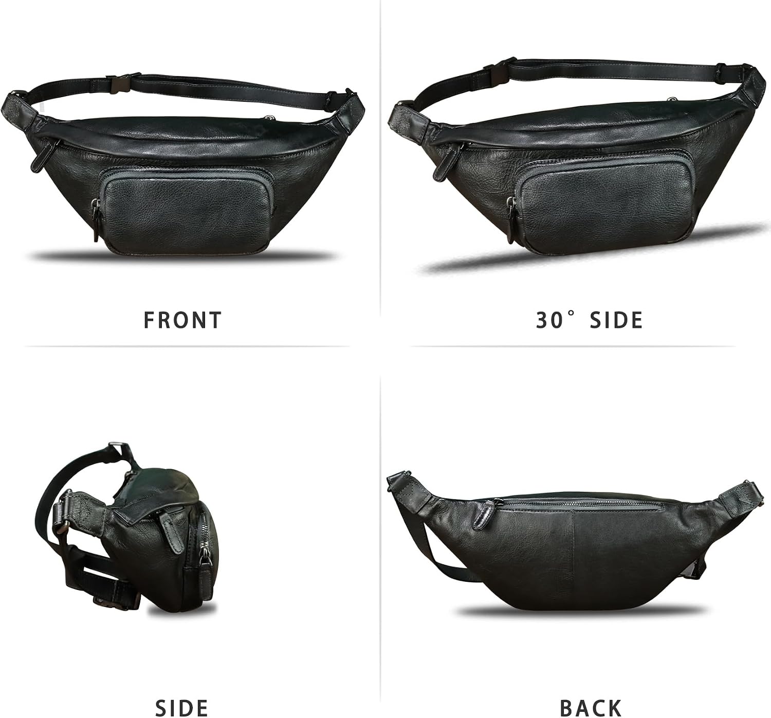 Genuine Leather Fanny Pack for Women and Men Real Leather Crossbody Sling Bag Fashion Waist Bag Chest Purse Pouch (Black)
