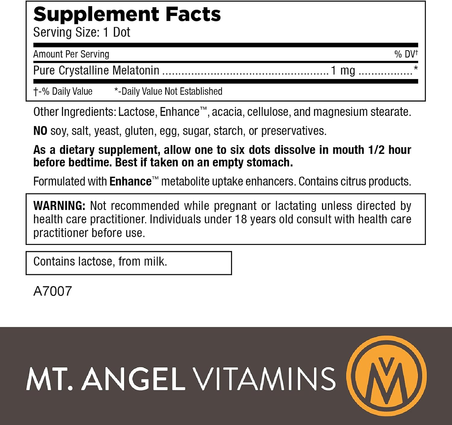 Mt. Angel Vitamins - Wake/Sleep Dots, Melatonin 1 MG (120 Dots)