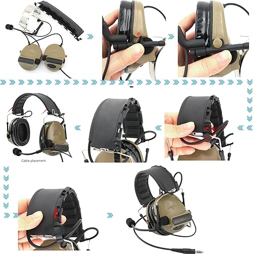 Miniatura 6 de TSVISIONCORE Auriculares tácticos con diadema desmontable U94 PTT y adaptador de riel, para ARC, Mlok, riel del equipo Wendy, deportes de Airsoft