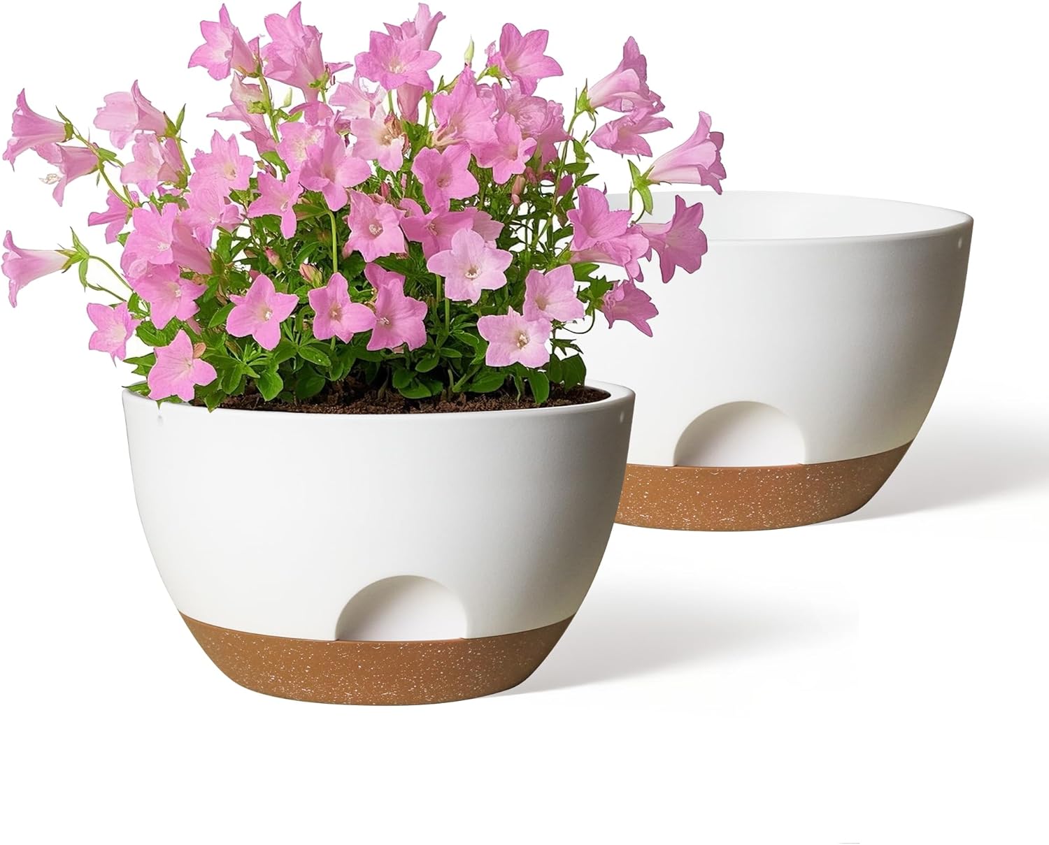 12 Inch Large Self Watering Pots, 2 Pack Plant Pots with Drainage Holes and Saucers, Self Watering Planter for Indoor Outdoor Garden Plants and Flowers (White)