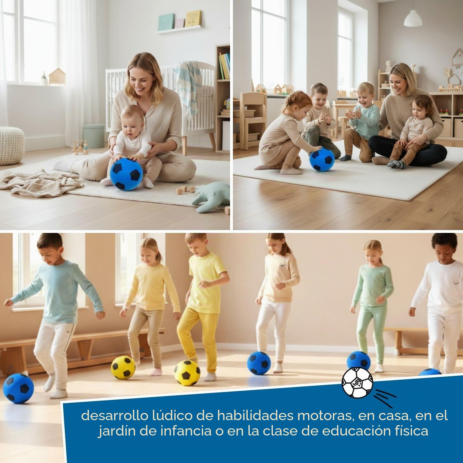 alldoro 63105 Balón de Espuma, con diseño de fútbol, para niños a Partir de 18 Meses, para Interior y Exterior, Azul, 20 cm, 153 g