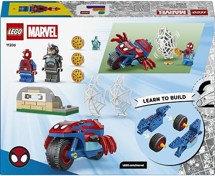 LEGO Marvel Spidey ve İnanılmaz Arkadaşları Motosikletli Spidey, Rhino’ya Karşı 11206-4 Yaş Üzeri Kız ve Erkek Çocuklar için 2 Minifigür İçeren Yaratıcı Oyuncak Yapım Seti, Hediye Fikri (61 Parça)