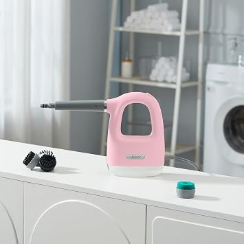SALAV CS-100 CleanSteam Compact Steam Cleaner, Handheld Steam Cleaner with 10pc Accessories Set, Instant Refill, 1100 watts, Steam Lock Button for Hands-Free Use, Pink