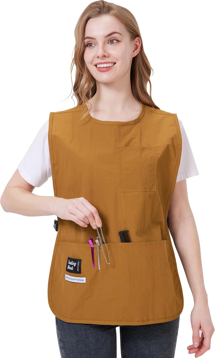 Nanxson Waterproof Cobbler Apron for Women with Pockets Barber Smock Buckle Design Hair Stylist Apron for Kitchen Garden Men - Image 4