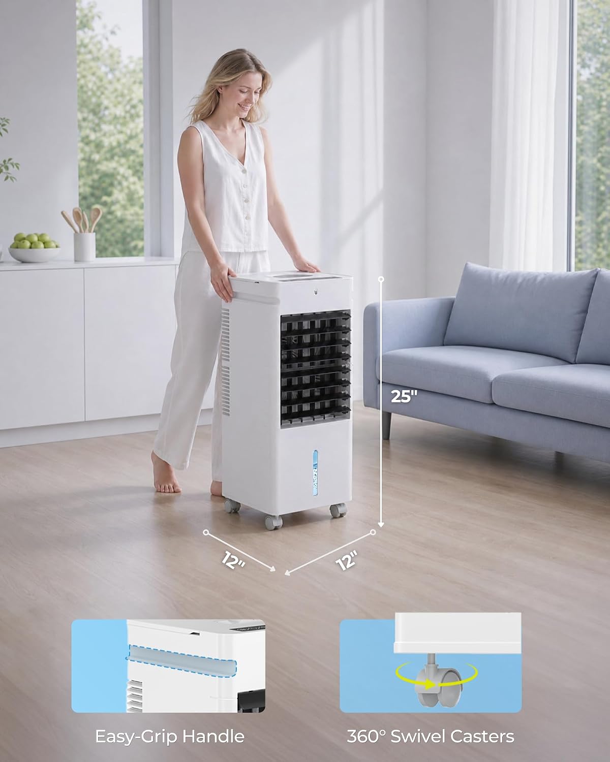 Portable Air Conditioners, 3 Wind Moodes, 12 Wind Speeds, XL Water Tank with 8 Ice Packs, Wide Oscillation, Air Conditioner Portable Swamp Personal Air Conditioner Room Bedroom