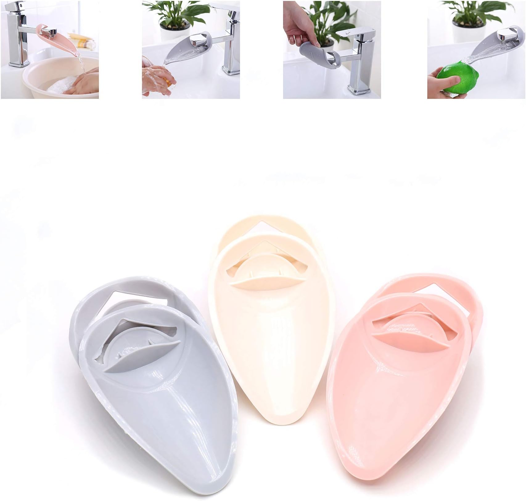 Castuvy Children's Faucet Extender, Water Diversion, Cute Bathroom Safety Products, Grey, Pink, Beige, 6 Packs