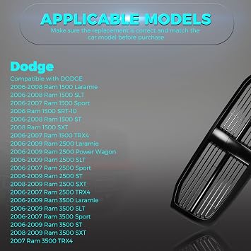 Front Grille Grill Fits Dodge Ram 1500 06-09 Black