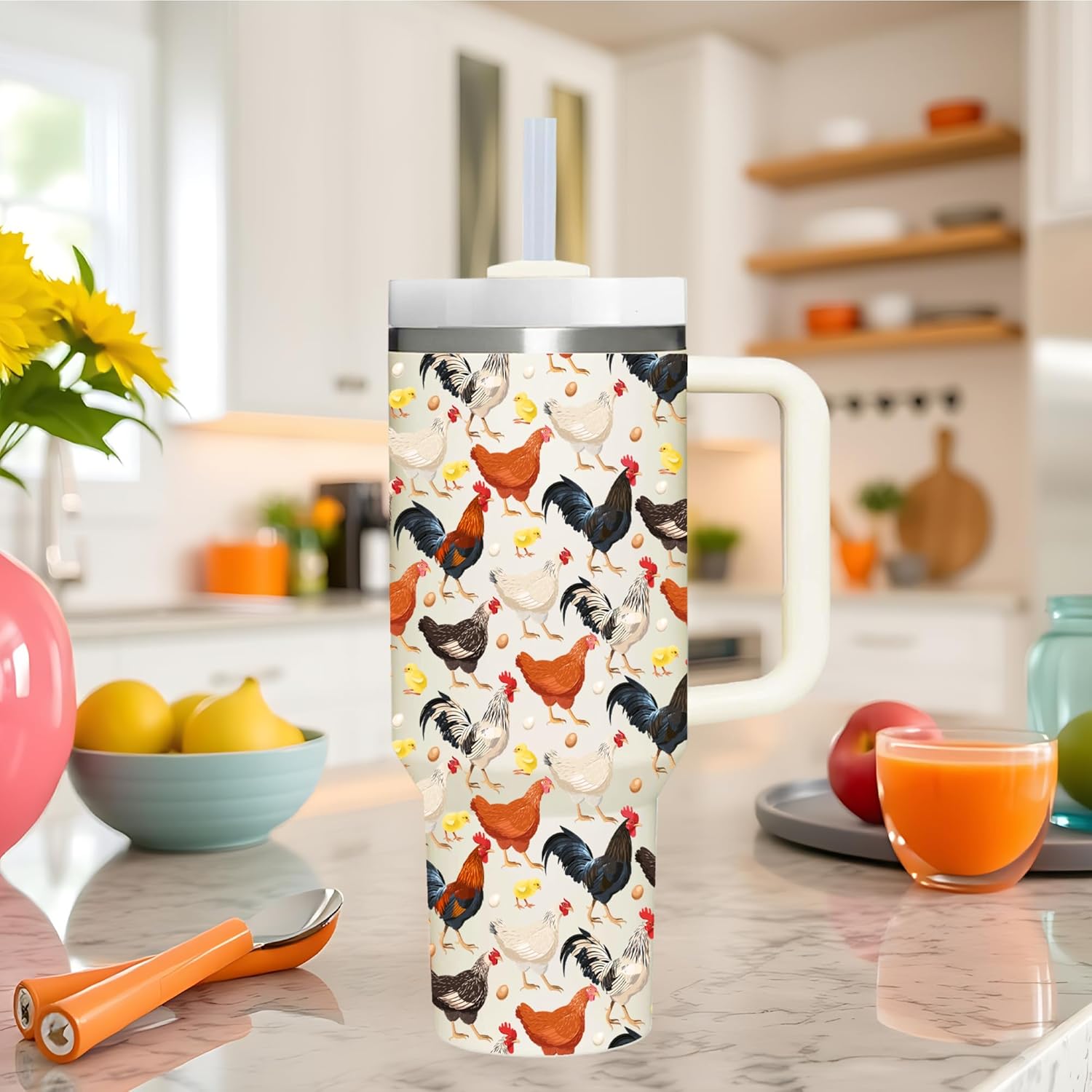 Chicken Gifts.40oz Chicken Tumbler with Handle.Chicken Lover Cup Gift.Birthday Christmas Chicken Tumblers Gift for Women Men. - Image 4