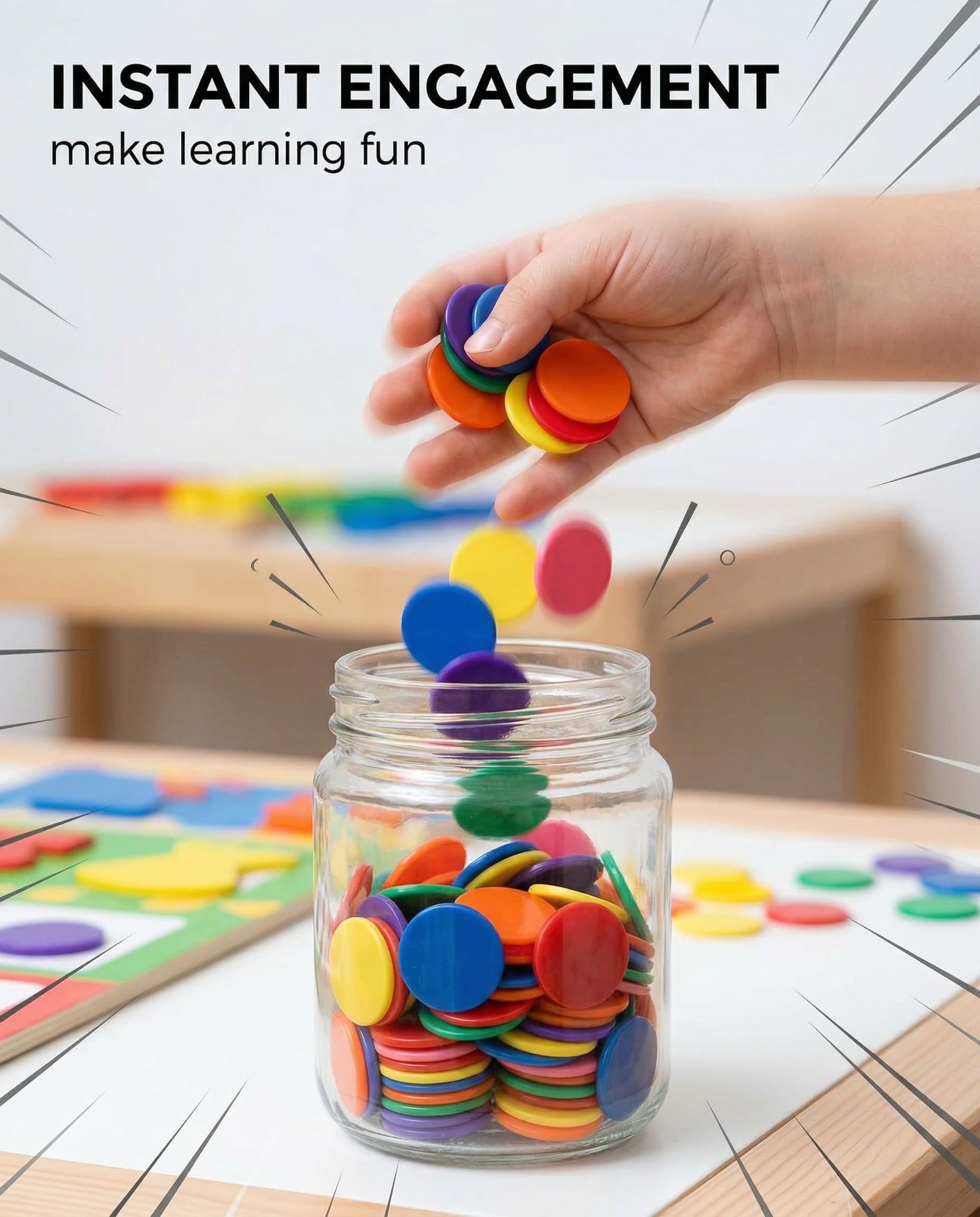 100 Pcs Fiches da Gioco in Plastica,7 Colori, 25mm, per Matematica, Conteggio, Bingo, Carrello Spesa, Token Autoscontro, Giochi Educativi per Bambini