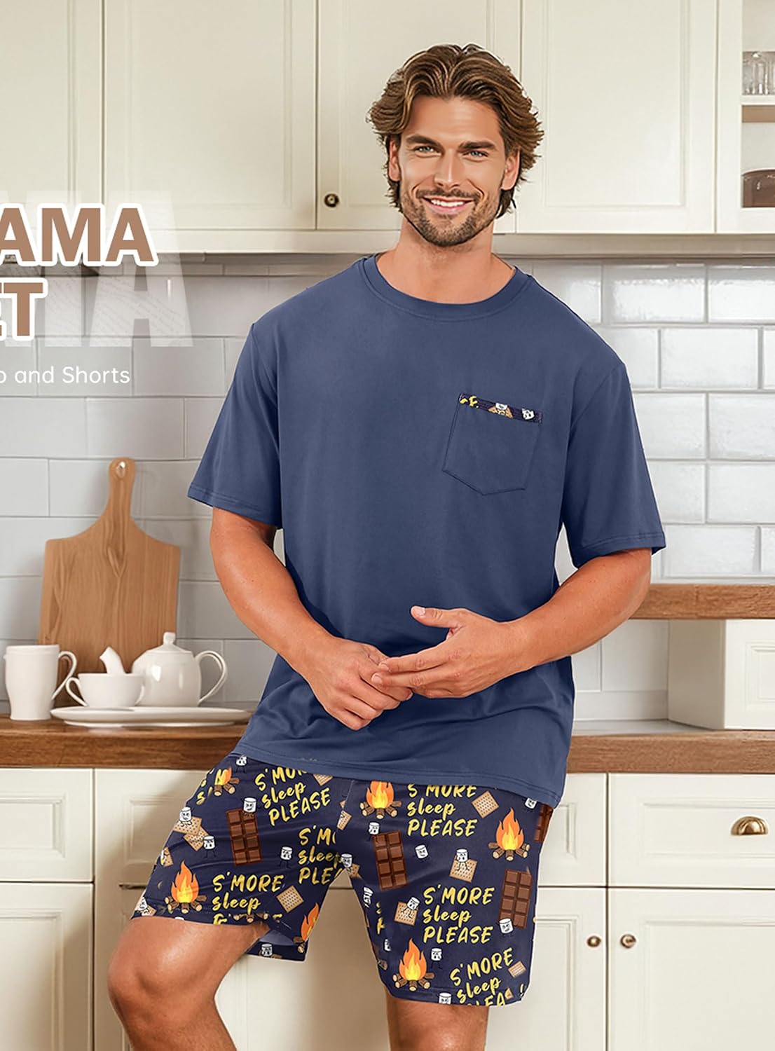 Mens Pajamas Set Summer Pjs Sleepwear Soft Comfy Short Sleeve Loungewear Shorts