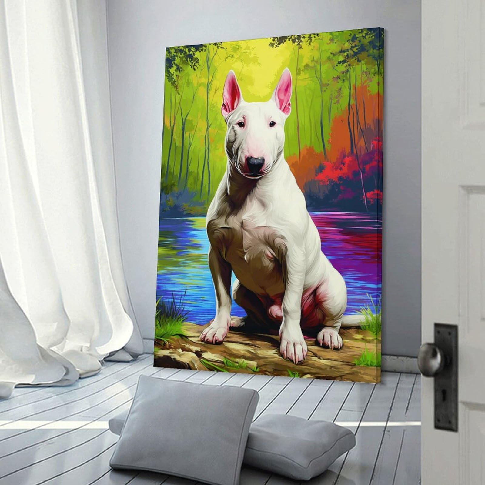Junmoney Bull Terrier by The Colorful Lake Room Decor Wall Art, 08x12inch(20x30cm), for Front Hall, Corridor Or Welcome Spaces, A Neat Decor Update for Hallways