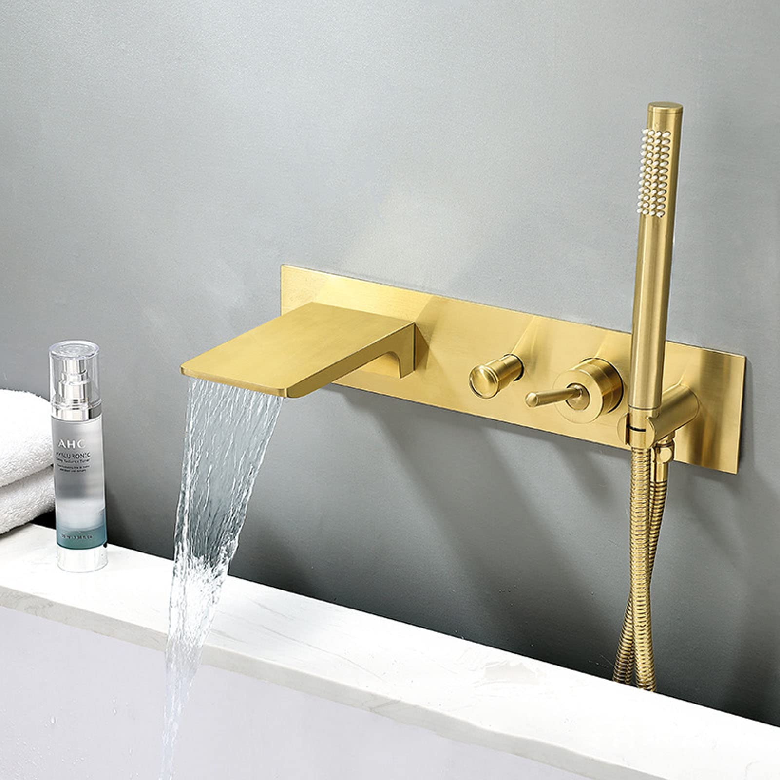 grifo de ducha, Grifo monomando for bañera de alto caudal, color oro cepillado(Brushed Gold)